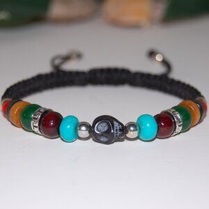 Skull Bracelet,Multi Color Beads,Stone Skull Charm Bracelet,Drawstring *Bracelet
